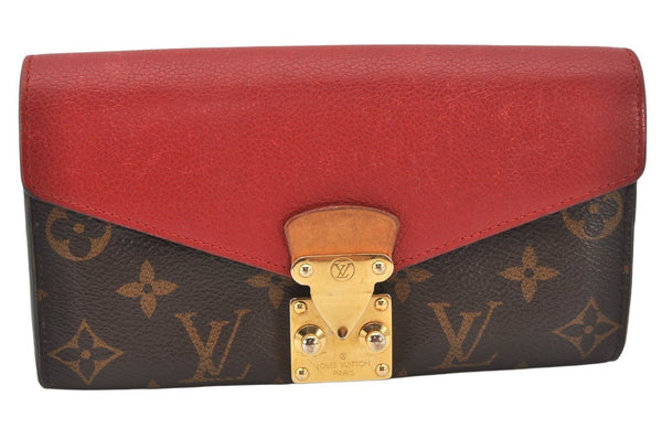 Authentic Louis Vuitton Monogram Portefeuille Pallas Wallet Red M58414 LV 6450K