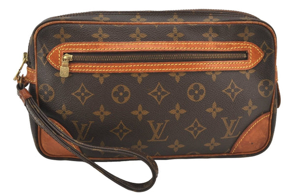 Authentic Louis Vuitton Monogram Marly Dragonne Clutch Hand Bag Old Model 6458K