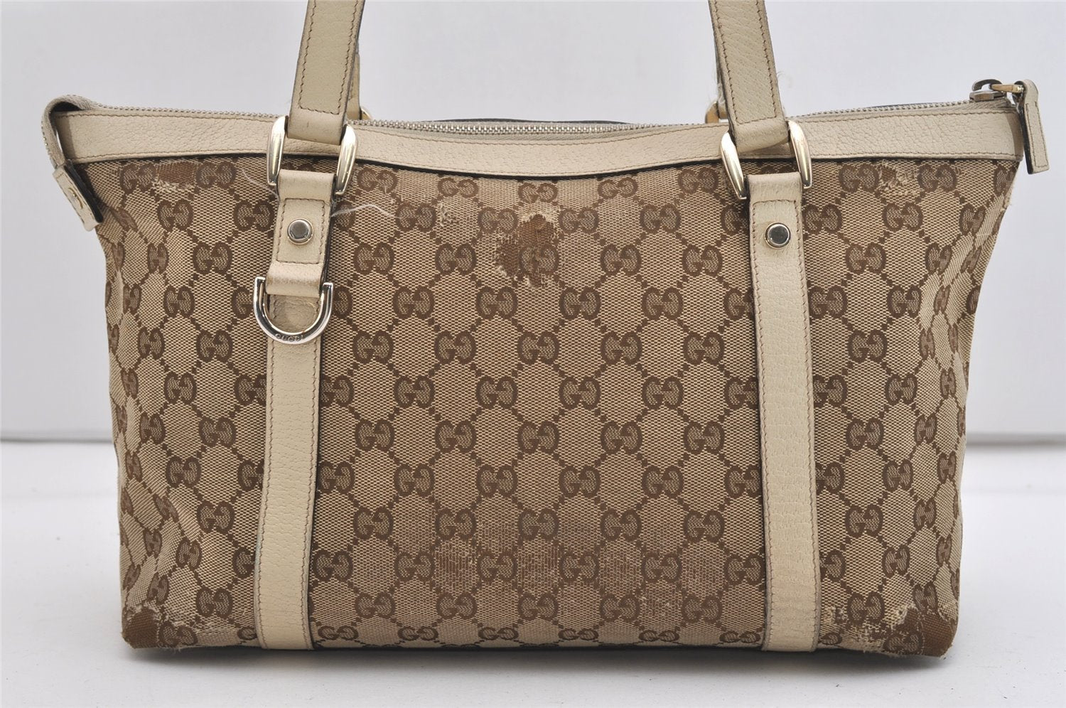 Authentic GUCCI Abbey Shoulder Tote Bag GG Canvas Leather 141470 Brown 6463J