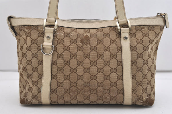 Authentic GUCCI Abbey Shoulder Tote Bag GG Canvas Leather 141470 Brown 6463J