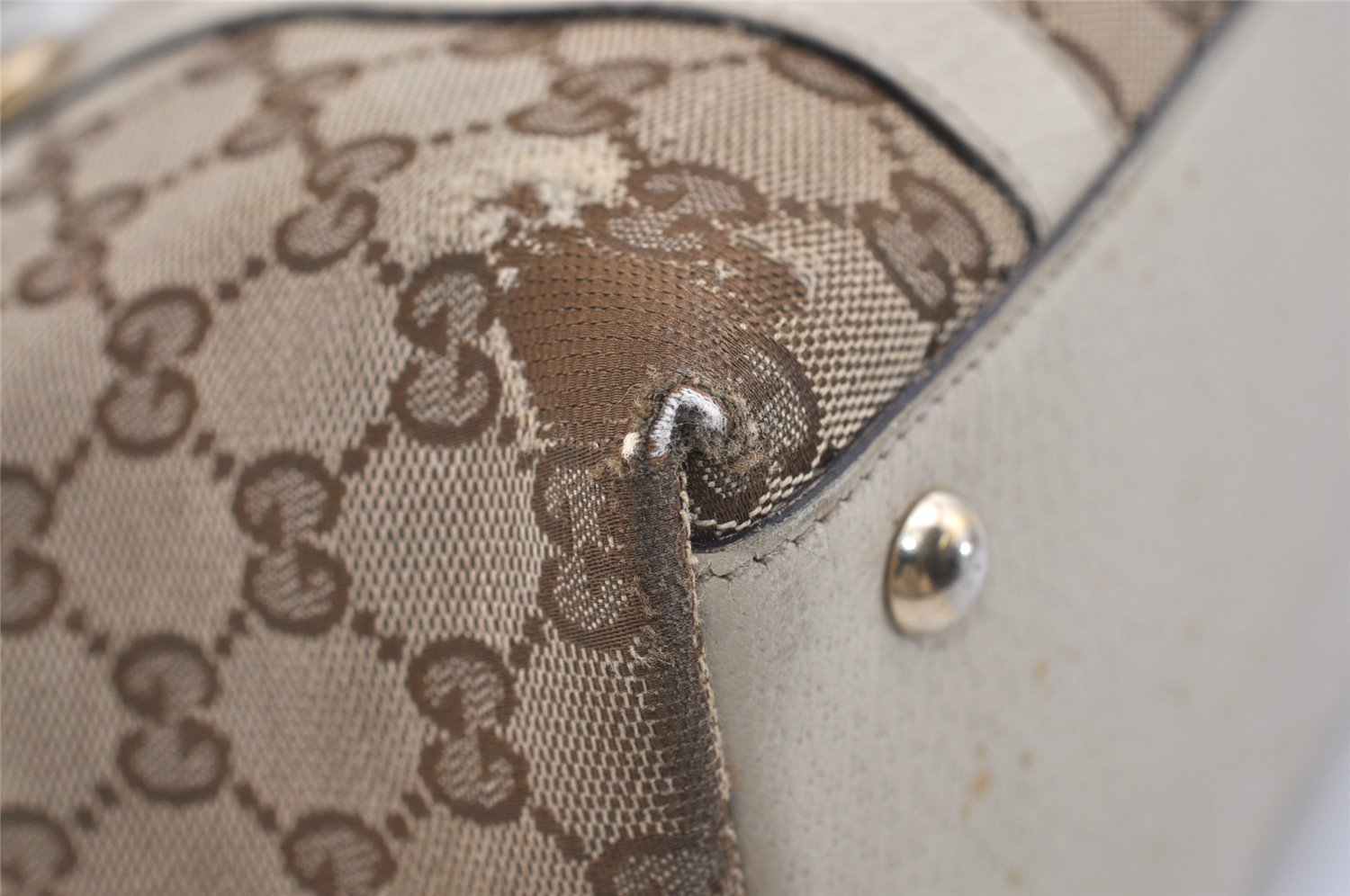 Authentic GUCCI Abbey Shoulder Tote Bag GG Canvas Leather 141470 Brown 6463J