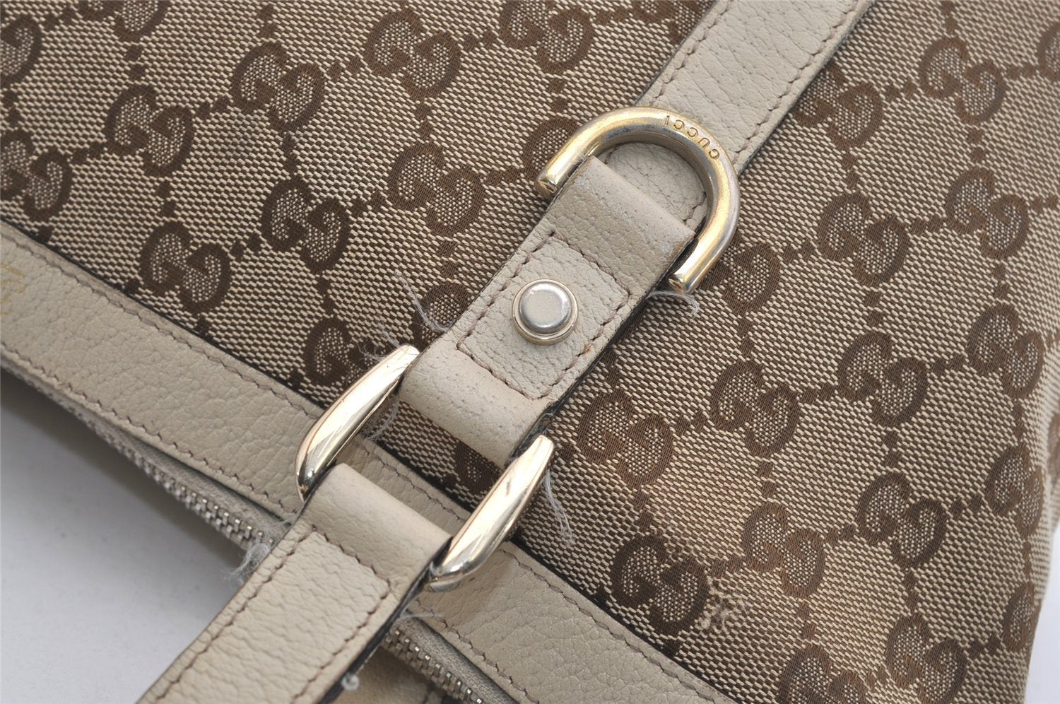 Authentic GUCCI Abbey Shoulder Tote Bag GG Canvas Leather 141470 Brown 6463J