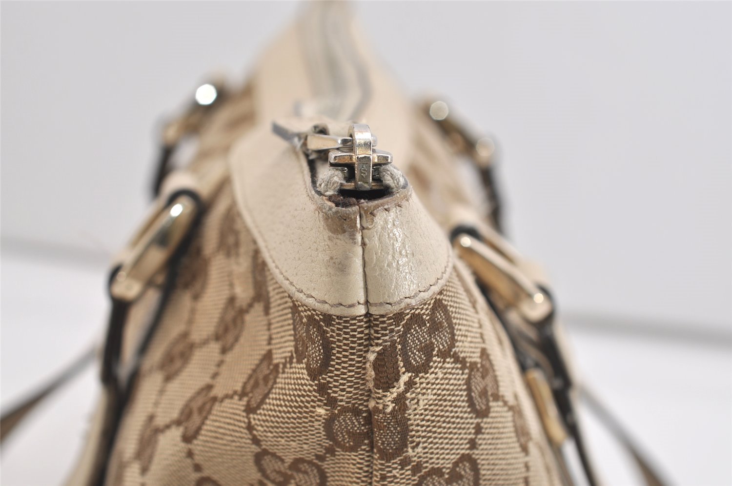 Authentic GUCCI Abbey Shoulder Tote Bag GG Canvas Leather 141470 Brown 6463J