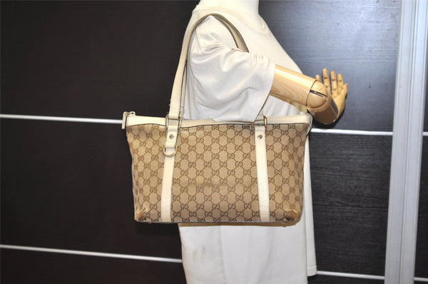 Authentic GUCCI Abbey Shoulder Tote Bag GG Canvas Leather 141470 Brown 6463J