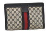 Authentic GUCCI Sherry Line Clutch Hand Bag Purse GG PVC Leather Navy Blue 6467J
