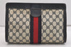 Authentic GUCCI Sherry Line Clutch Hand Bag Purse GG PVC Leather Navy Blue 6467J