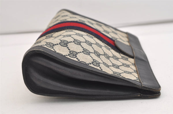 Authentic GUCCI Sherry Line Clutch Hand Bag Purse GG PVC Leather Navy Blue 6467J