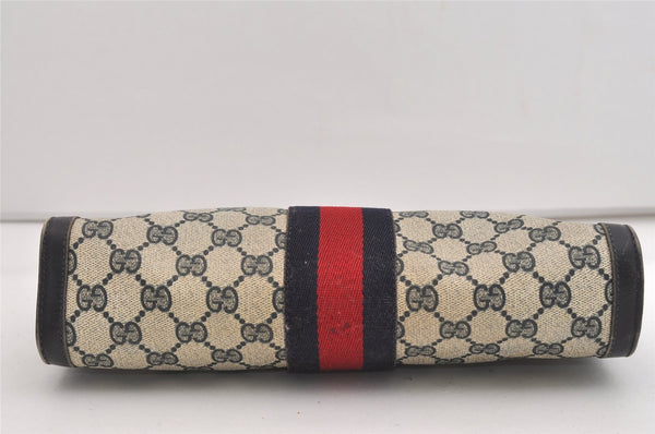 Authentic GUCCI Sherry Line Clutch Hand Bag Purse GG PVC Leather Navy Blue 6467J
