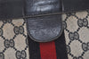 Authentic GUCCI Sherry Line Clutch Hand Bag Purse GG PVC Leather Navy Blue 6467J