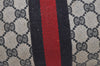 Authentic GUCCI Sherry Line Clutch Hand Bag Purse GG PVC Leather Navy Blue 6467J