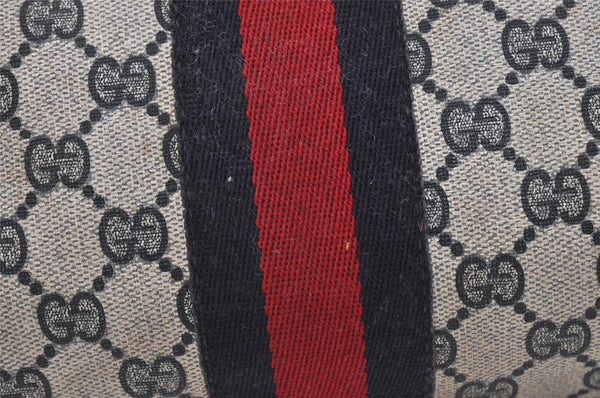 Authentic GUCCI Sherry Line Clutch Hand Bag Purse GG PVC Leather Navy Blue 6467J