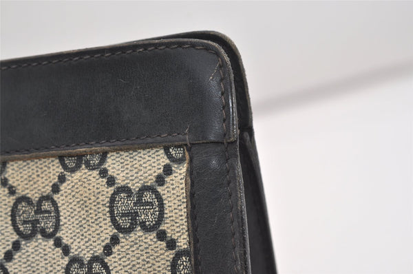 Authentic GUCCI Sherry Line Clutch Hand Bag Purse GG PVC Leather Navy Blue 6467J