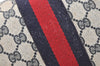 Authentic GUCCI Sherry Line Clutch Hand Bag Purse GG PVC Leather Navy Blue 6467J