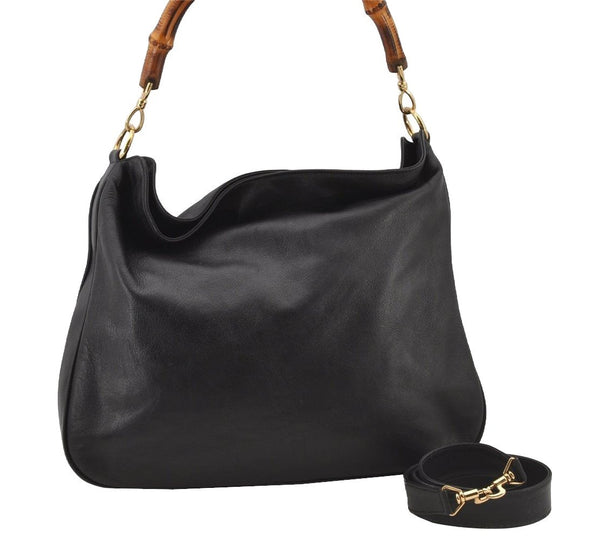 Authentic GUCCI Bamboo 2Way Shoulder Hand Bag Nylon Leather Black 6468J