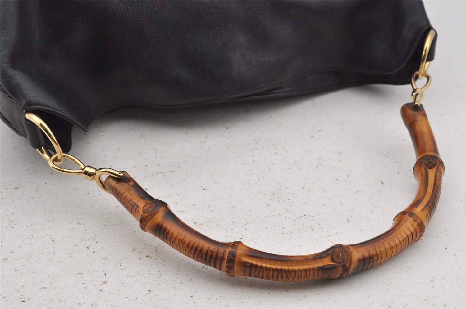 Authentic GUCCI Bamboo 2Way Shoulder Hand Bag Nylon Leather Black 6468J