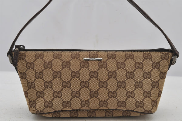 Authentic GUCCI Vintage Hand Bag Pouch Purse GG Canvas Leather 07198 Brown 6469J