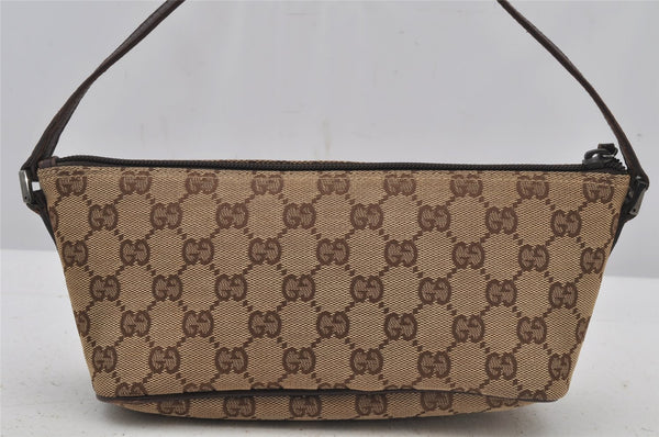 Authentic GUCCI Vintage Hand Bag Pouch Purse GG Canvas Leather 07198 Brown 6469J