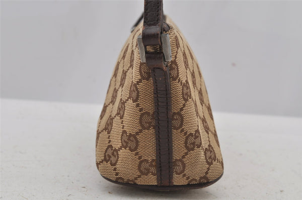 Authentic GUCCI Vintage Hand Bag Pouch Purse GG Canvas Leather 07198 Brown 6469J