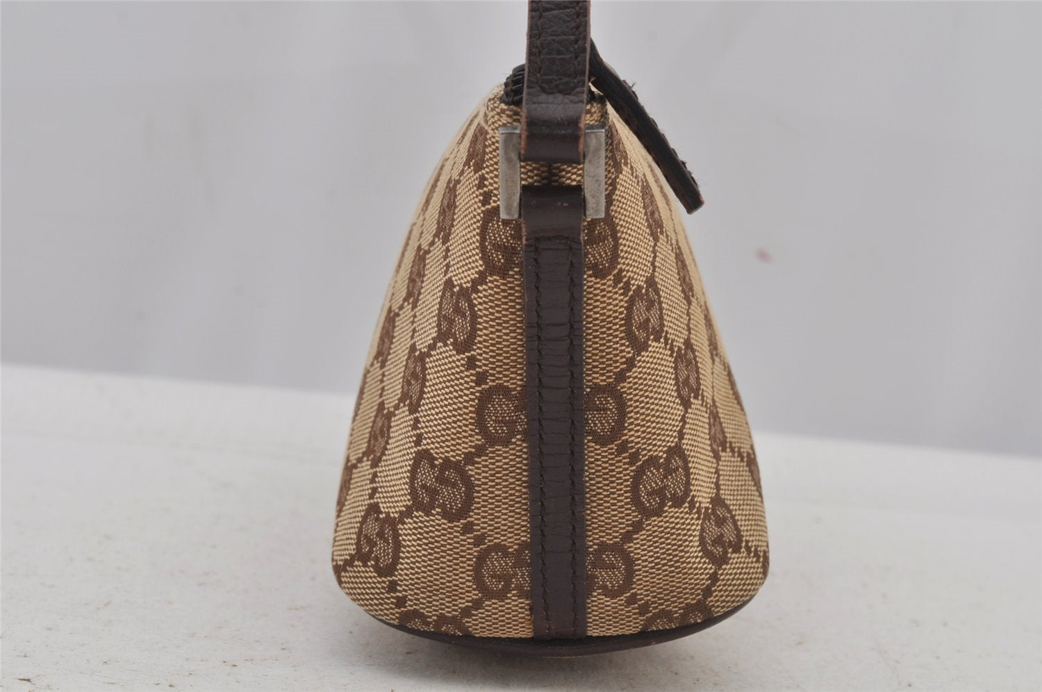 Authentic GUCCI Vintage Hand Bag Pouch Purse GG Canvas Leather 07198 Brown 6469J