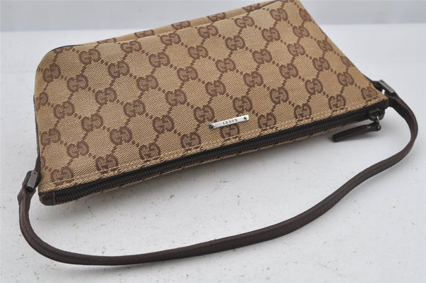 Authentic GUCCI Vintage Hand Bag Pouch Purse GG Canvas Leather 07198 Brown 6469J