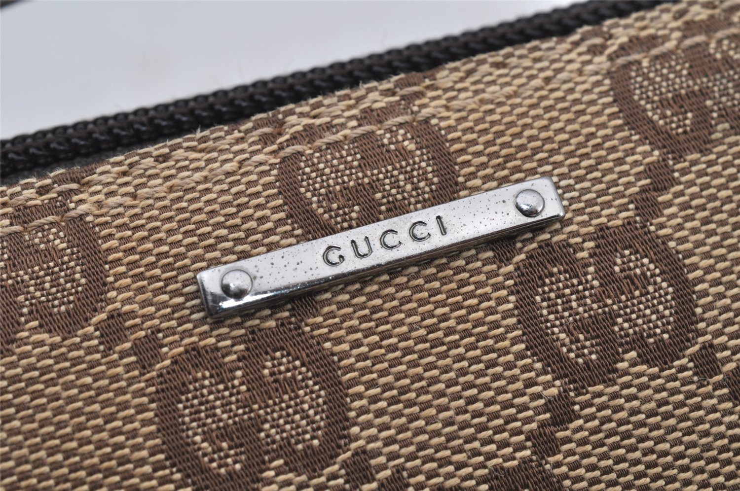 Authentic GUCCI Vintage Hand Bag Pouch Purse GG Canvas Leather 07198 Brown 6469J