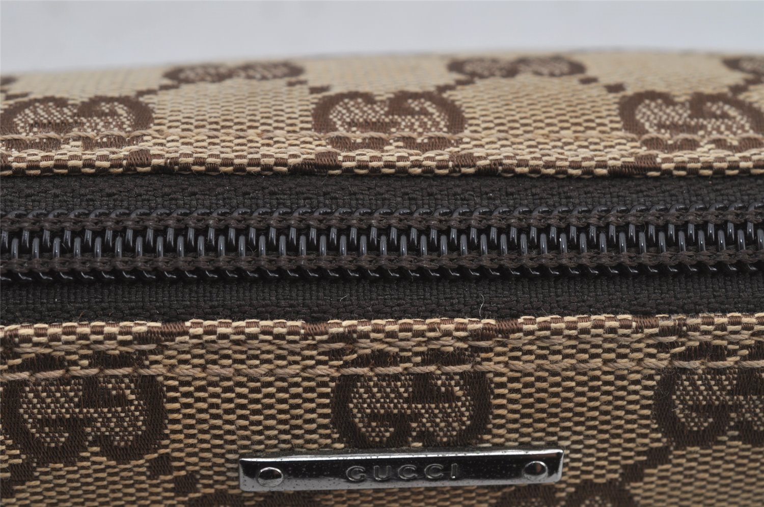 Authentic GUCCI Vintage Hand Bag Pouch Purse GG Canvas Leather 07198 Brown 6469J
