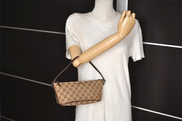 Authentic GUCCI Vintage Hand Bag Pouch Purse GG Canvas Leather 07198 Brown 6469J
