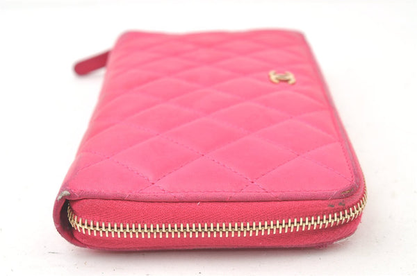 Authentic CHANEL Vintage Lamb Skin Matelasse Long Wallet Purse Pink CC 6469K