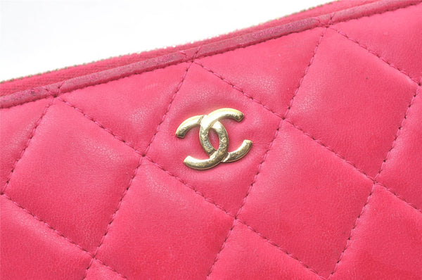 Authentic CHANEL Vintage Lamb Skin Matelasse Long Wallet Purse Pink CC 6469K