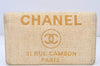 Authentic CHANEL Deauville Line CC Logo Long Wallet Straw Leather Beige 6470K