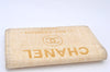 Authentic CHANEL Deauville Line CC Logo Long Wallet Straw Leather Beige 6470K