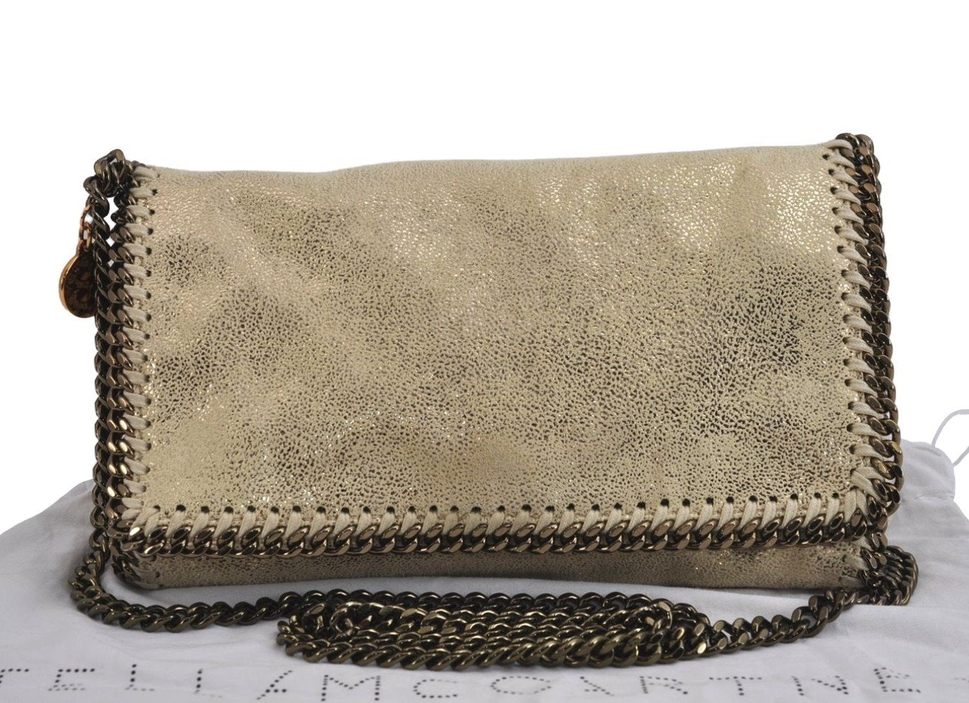 Authentic Stella McCartney Falabella Mini Shoulder Bag Leather Yellow Gold 6471J