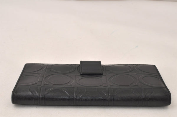 Authentic Salvatore Ferragamo Gancini Design Leather Long Wallet Black 6471K