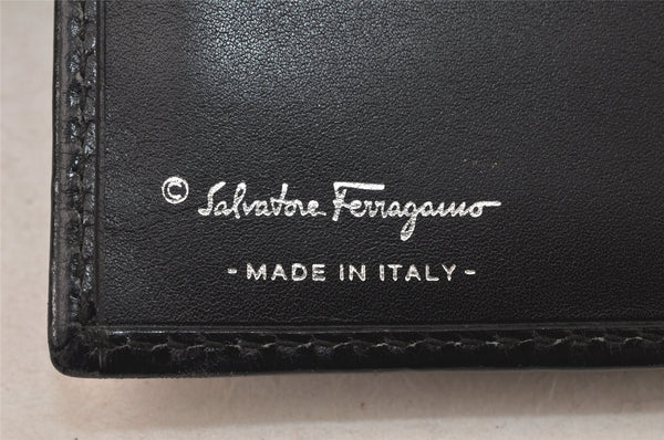 Authentic Salvatore Ferragamo Gancini Design Leather Long Wallet Black 6471K