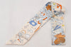 Authentic HERMES Twilly Scarf "Sur Mon Nuage" Silk White Light Blue 6472K