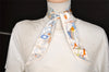 Authentic HERMES Twilly Scarf "Sur Mon Nuage" Silk White Light Blue 6472K