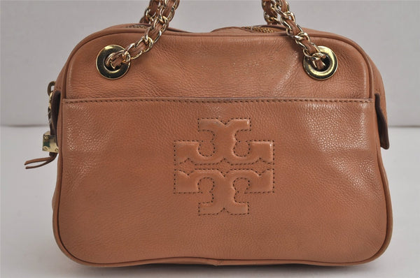 Authentic TORY BURCH Harper Leather Chain Shoulder Bag Purse Brown 6473J