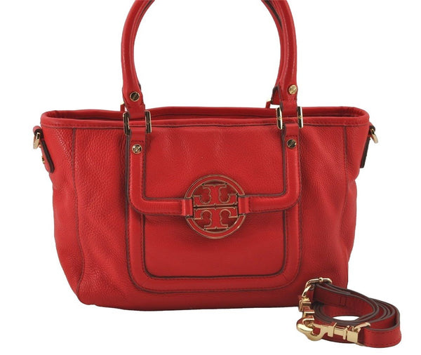 Authentic TORY BURCH Amanda Leather 2Way Shoulder Tote Bag Red 6474J