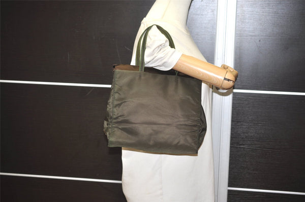 Authentic PRADA Vintage Nylon Tessuto Tote Hand Bag Purse Khaki Green 6479I