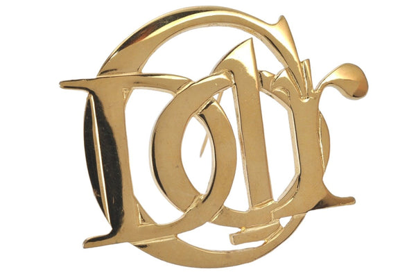 Authentic Christian Dior Vintage Logo Motif Brooch Gold Tone CD 6479K