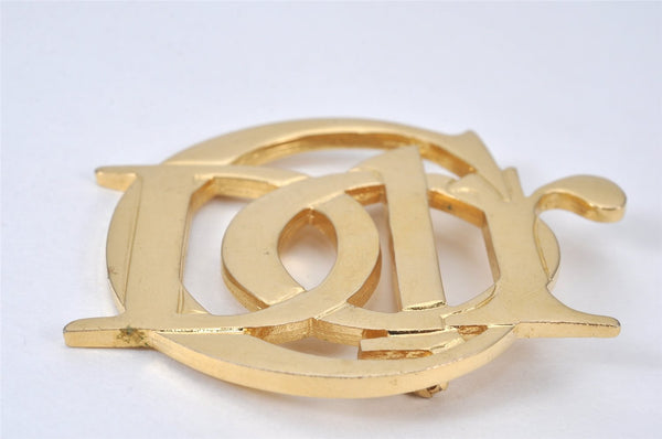 Authentic Christian Dior Vintage Logo Motif Brooch Gold Tone CD 6479K