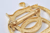 Authentic Christian Dior Vintage Logo Motif Brooch Gold Tone CD 6479K