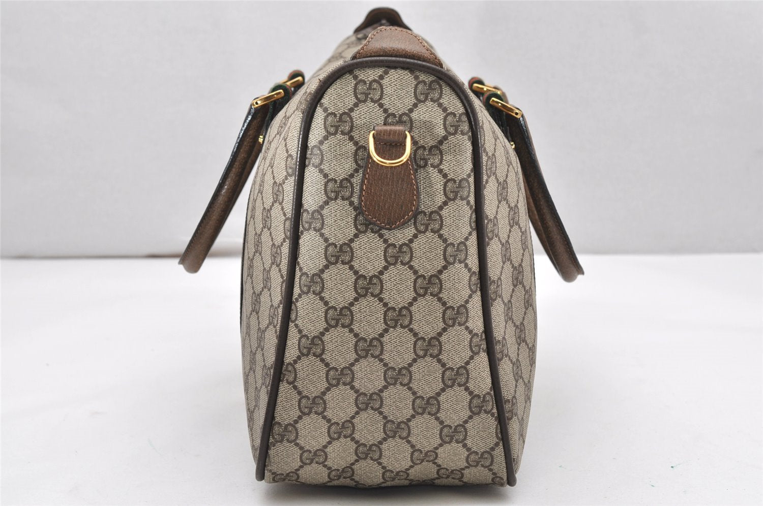 Authentic GUCCI Web Sherry Line 2Way Tote Bag GG PVC Leather Brown 6480K