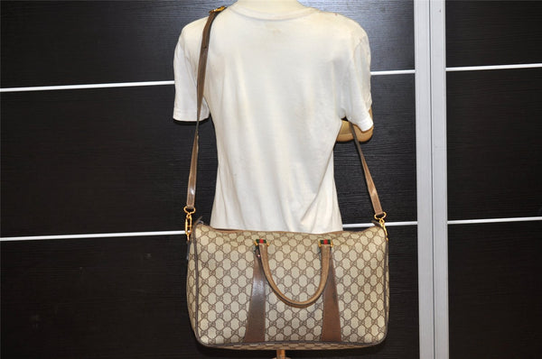 Authentic GUCCI Web Sherry Line 2Way Tote Bag GG PVC Leather Brown 6480K