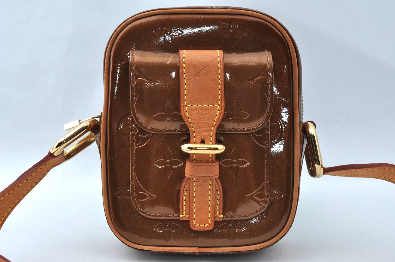 Authentic Louis Vuitton Vernis Christie PM Shoulder Cross Bag M91111 Brown 6481M