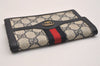 Authentic GUCCI Vintage Sherry Line Pouch Purse GG PVC Leather Navy Blue 6485J