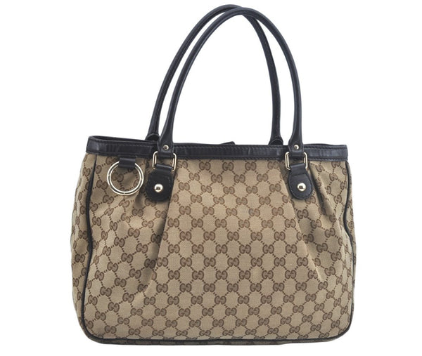 Authentic GUCCI Sukey Shoulder Tote Bag GG Canvas Leather 296835 Brown 6487I