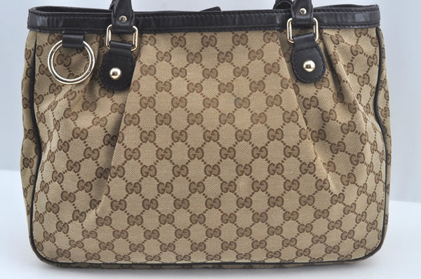 Authentic GUCCI Sukey Shoulder Tote Bag GG Canvas Leather 296835 Brown 6487I