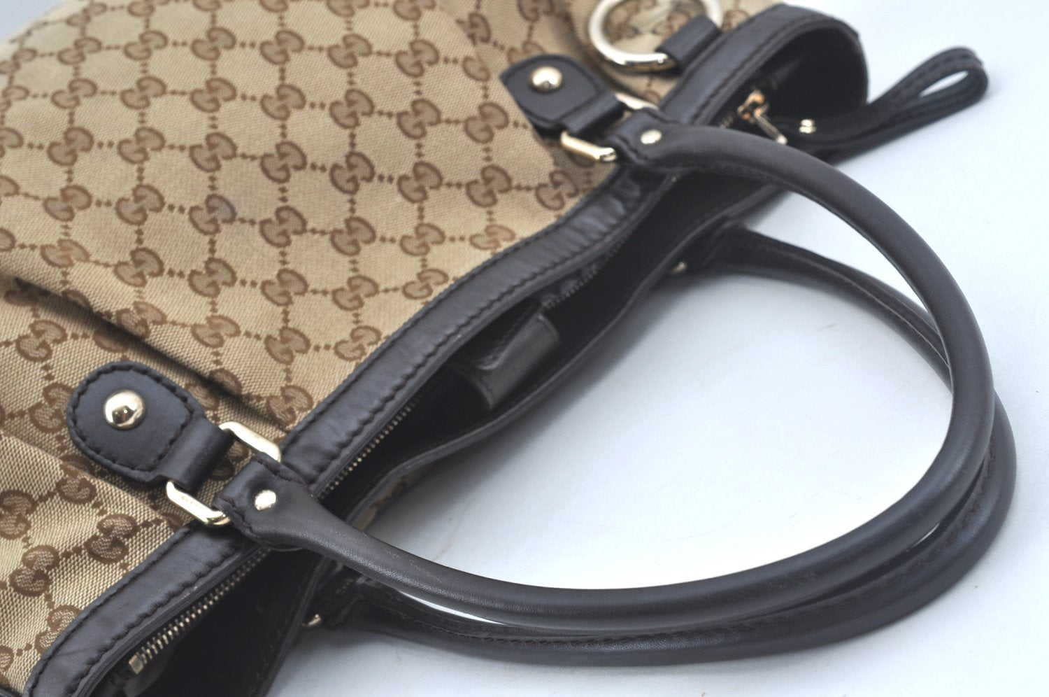 Authentic GUCCI Sukey Shoulder Tote Bag GG Canvas Leather 296835 Brown 6487I