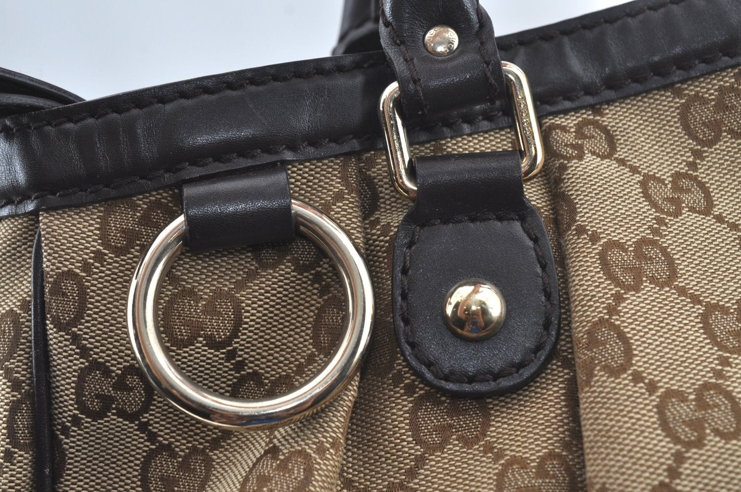 Authentic GUCCI Sukey Shoulder Tote Bag GG Canvas Leather 296835 Brown 6487I